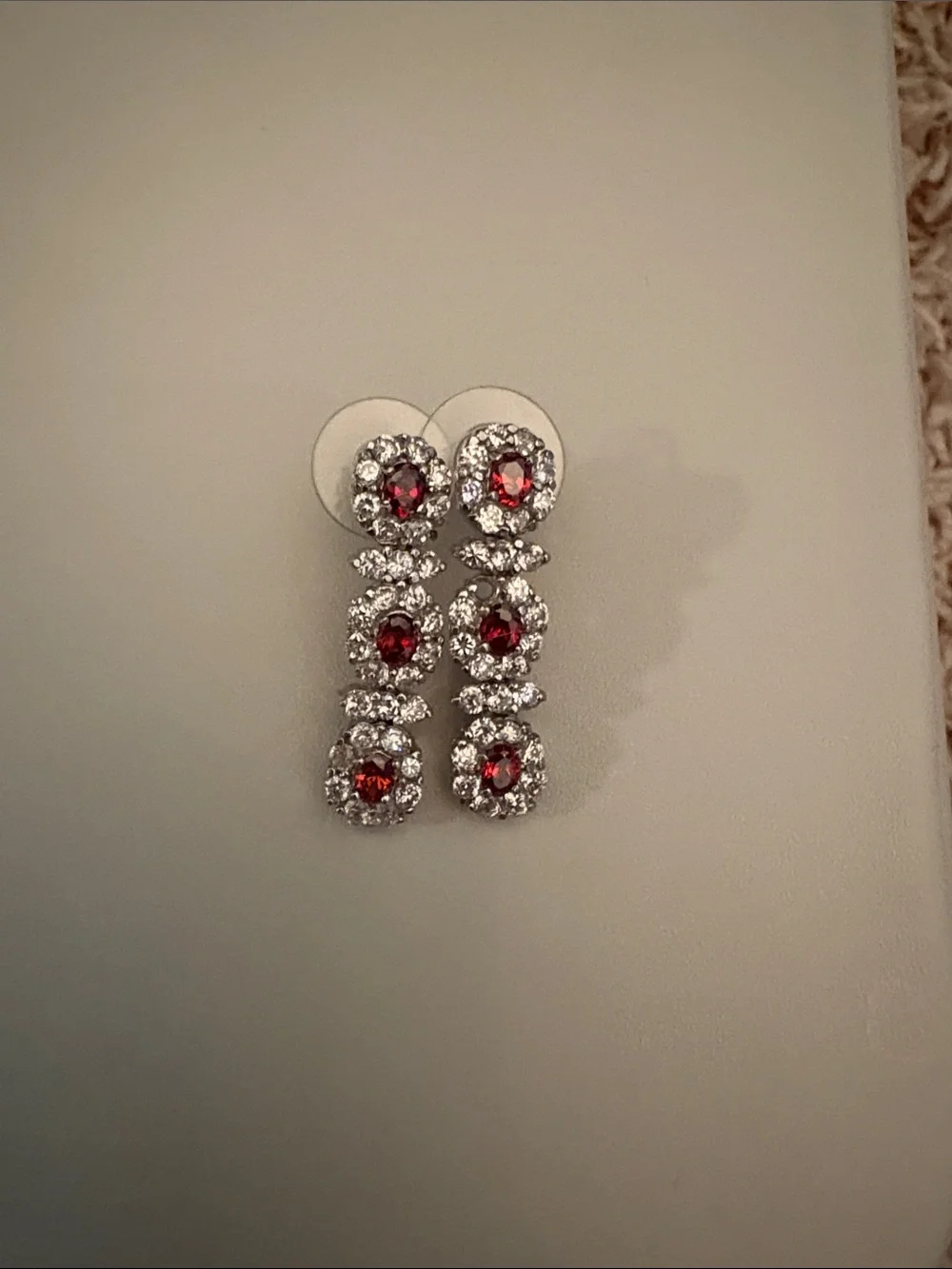 Red Crystal Drop Earrings with Clear Halo - Women Jewelry